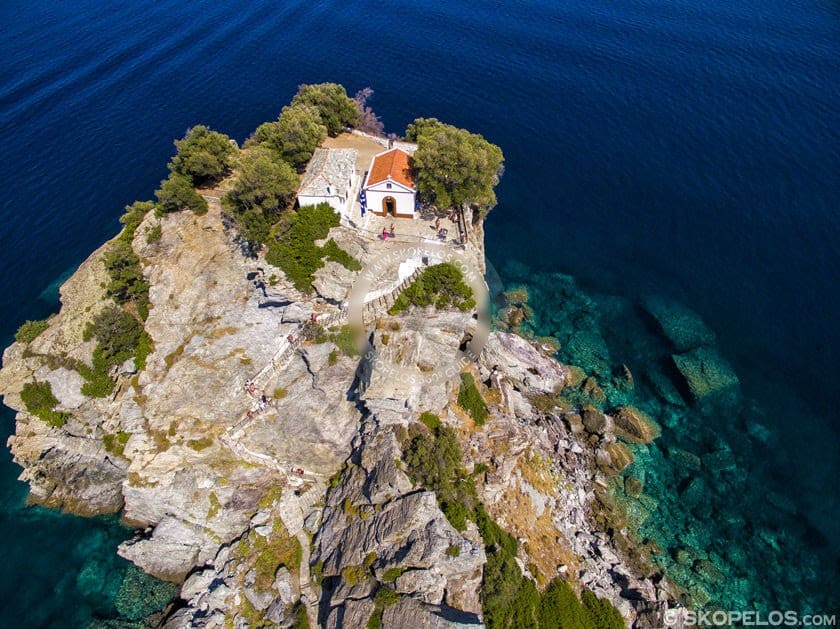 Skopelos-Agios-Ioannis-Aerial Skopelos Churches Agios Ioannis Aerial Photo Mamma Mia Church, Ai Giannis Kastri